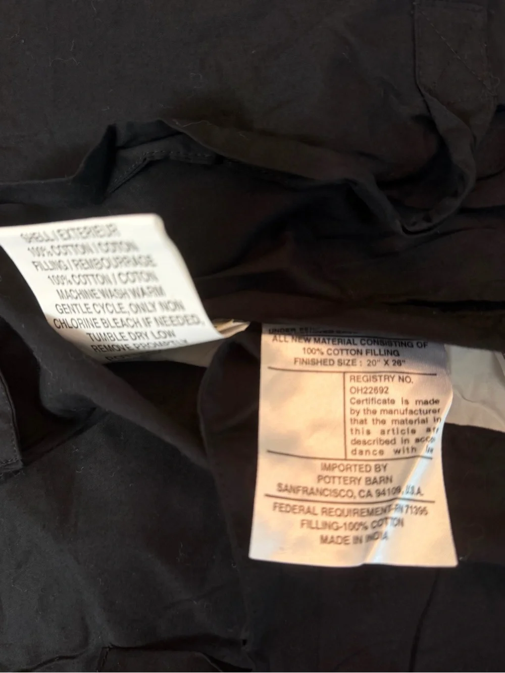 THREE Pottery Barn Black Crinkle Voile Cottom Standard Shams 20”x26” EUC